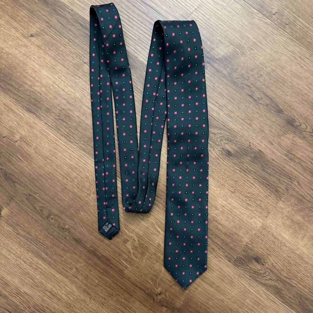 Andrea Francheschi - Elegant Dark Green and Red Patterned Men's 100% Silk Tie - Picture 2 of 6